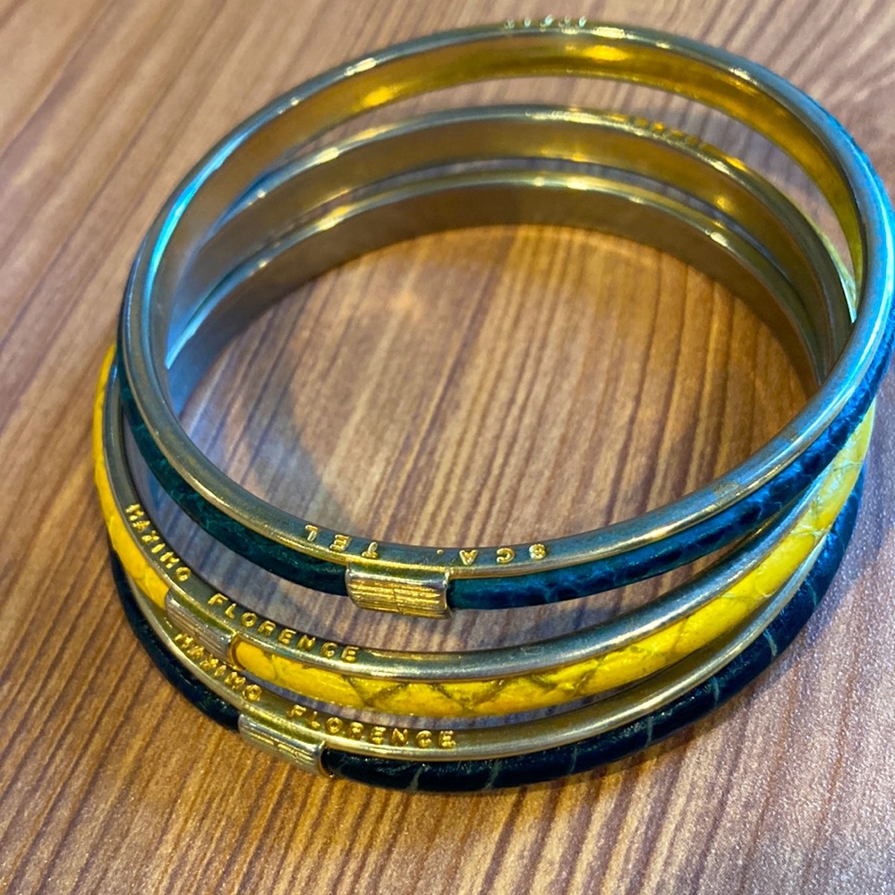 LOT OF 3 VINTAGE MAXIMO FLORENCE SCA-TEL SNAKESKIN REPTILE GOLD BANGLE BRACELETS